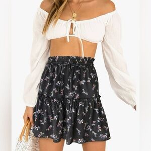 Floral Print Ruffle Tiered Mini Skirt - Medium
